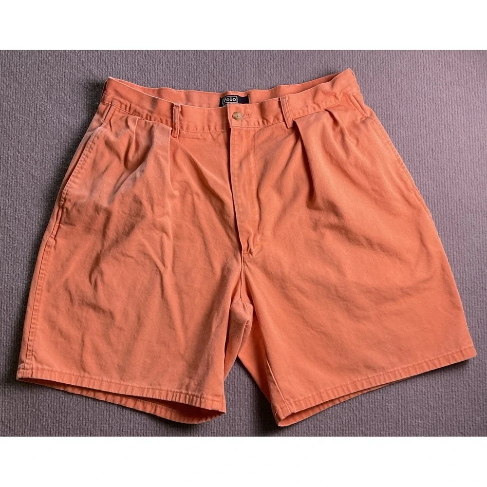 Vintage 90s Made In USA Polo Ralph Lauren Salmon Pleated Tyler Shorts Size 34